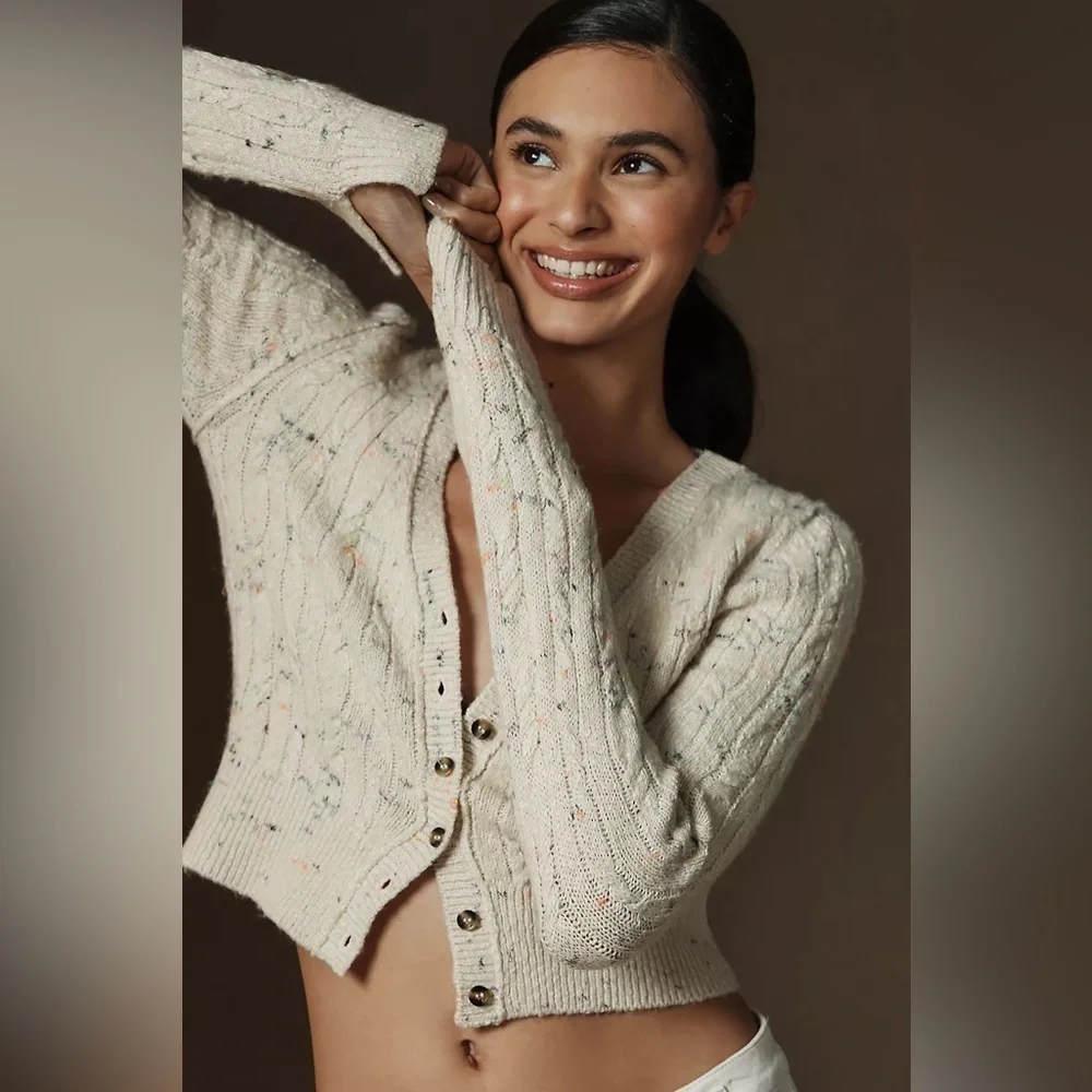 Pilcro Anthropologie Cardigan Sweater Cable Knit Preppy Sz Sm